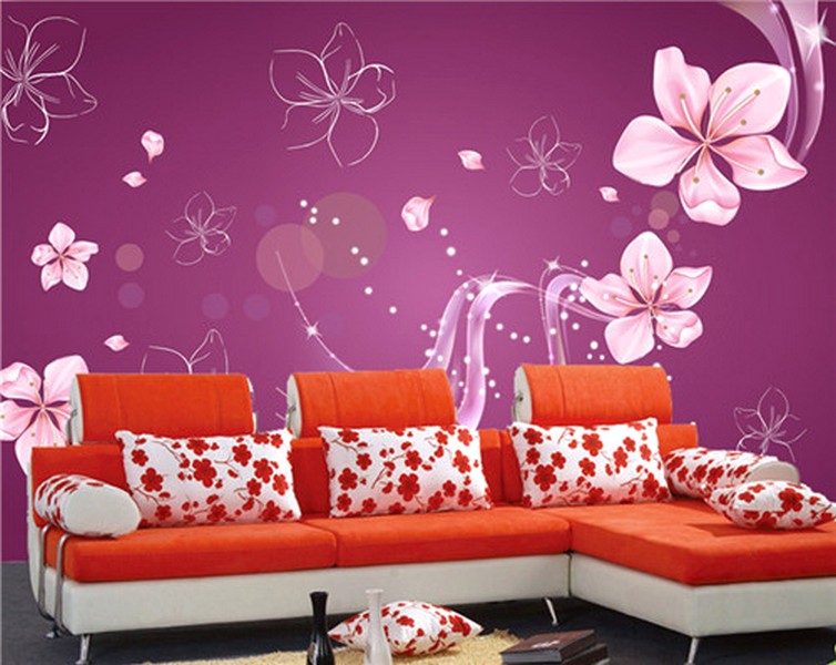Desain Wallpaper Dinding Ruang Tamu Minimalis Pink Motif Bunga Cantik Nyaman Elegan Mempesona Mewah Terbaru