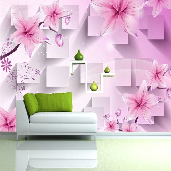 Desain Wallpaper Dinding Ruang Tamu Minimalis Pink Motif Bunga Sangat Indah Nyaman Elegan Mempesona Mewah Terbaru