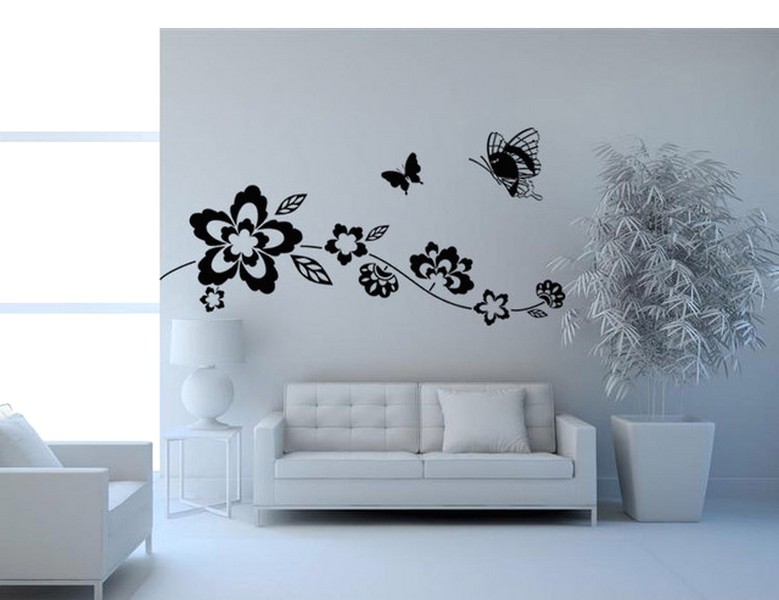 Ide Desain Wallpaper Dinding Ruang Tamu Minimalis Motif Kupu Kupu Elegan Mewah stylish Terbaru Warna Hitam Putih