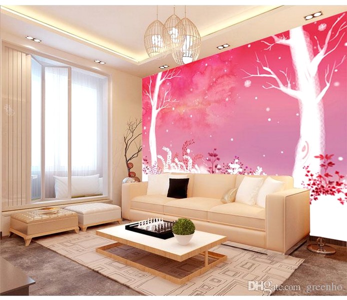 Luar Biasa Desain Wallpaper Dinding Ruang Tamu Minimalis Pink Motif Alam Natural Asri Elegan Mempesona Cantik Mewah Terbaru