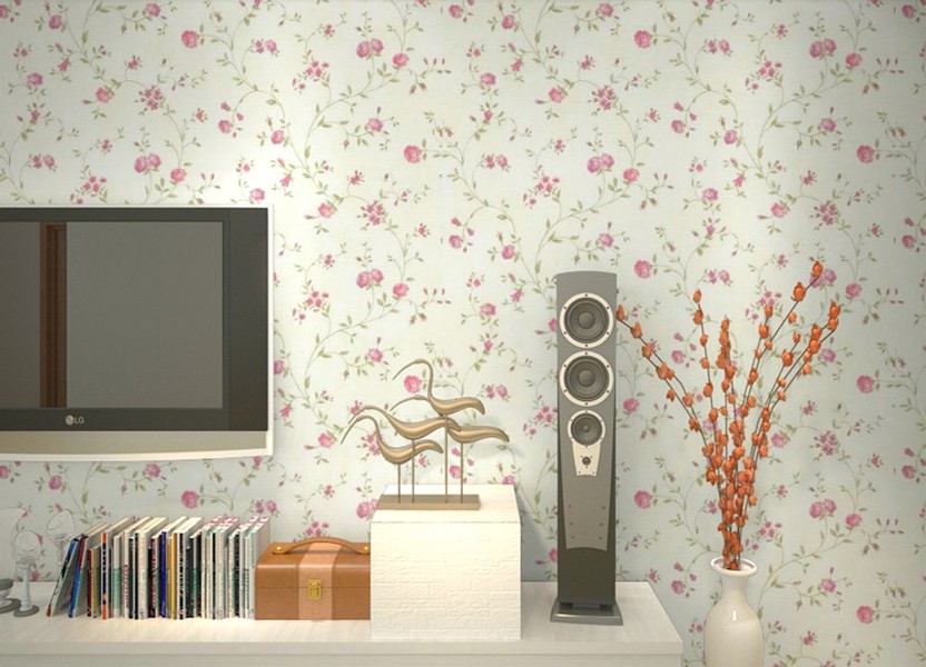 Modern Ide Desain Wallpaper Dinding Ruang Tamu Minimalis Kecil Motif Bunga Warna Pink Putih Elegan Nyaman Asri Mempesona Terbaru