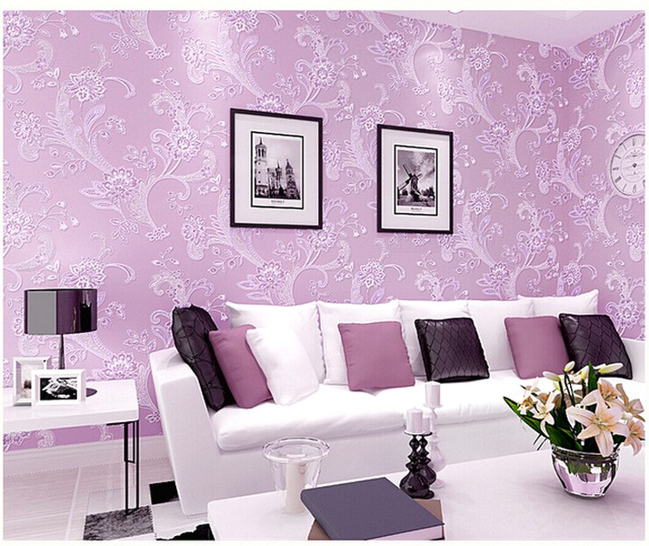 Wallpaper Dinding Ruang Tamu Minimalis Motif Bunga Modern Nyaman Cantik Natural Terbaru Warna Ungu