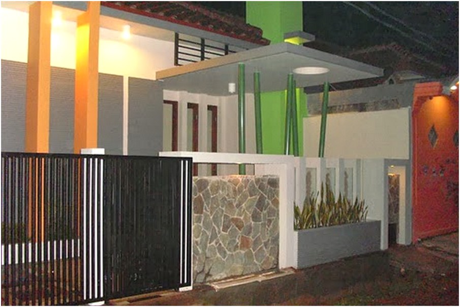 model desain tembok pagar rumah minimalis cantik rapi menawan elegan mewah modern terbaru