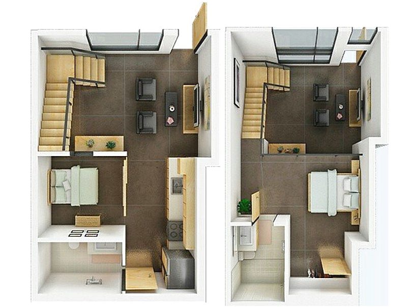 Denah Rumah Minimalis 2 Lantai 2 Kamar Tidur Terbaru 3D