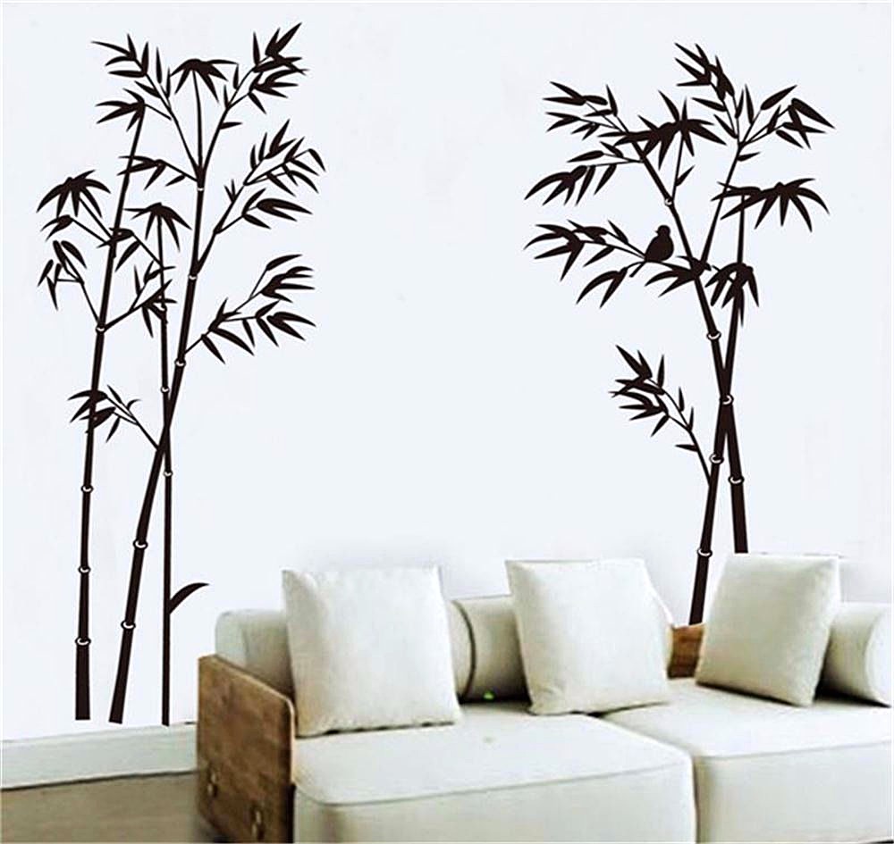 Hiasan Dinding Kamar Dengan Wallpaper Sticker Motif Pohon Bambu