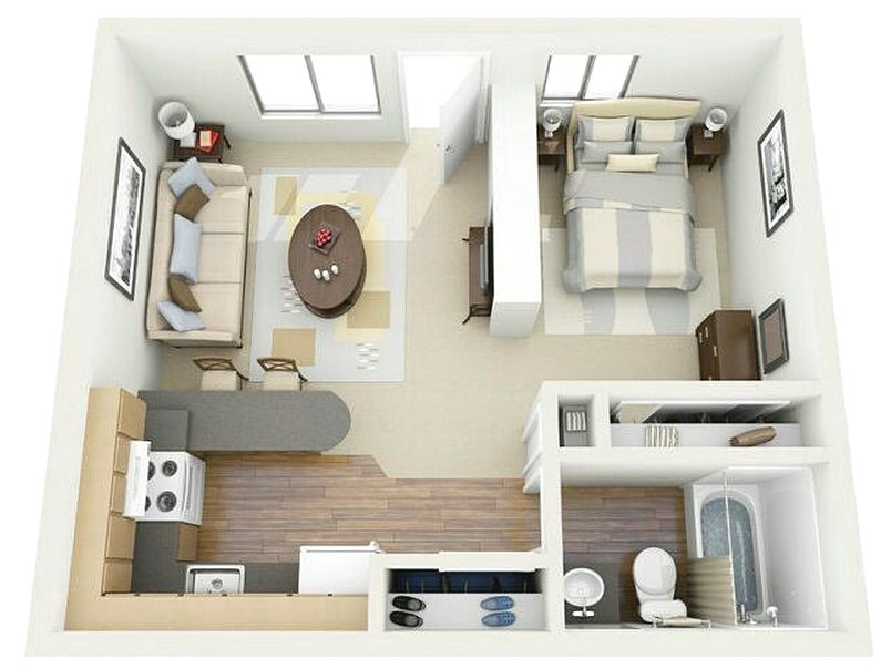 Contoh Sketsa Denah Rumah Minimalis 1 Kamar Tidur 3D