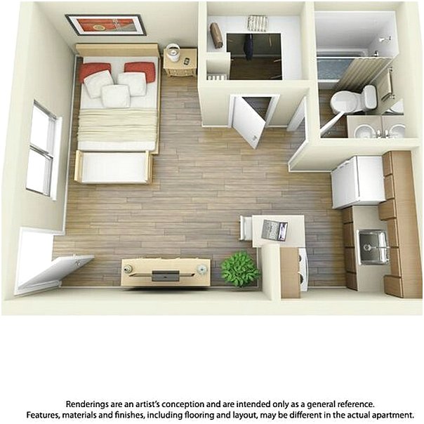 Desain Denah Rumah 1 Kamar Tidur Minimalis 3D