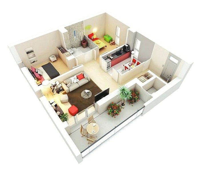 Desain Denah Rumah Minimalist 2 Kamar Tidur Besar Kecil Terbaru