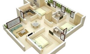 Gambar Denah Rumah Minimalis 3 Kamar Tidur 3D
